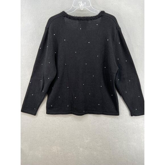 Mandal Bay Cardigan Womens Sz XL Christmas Holiday Trees Beads Santa Hat Black - Picture 8 of 9